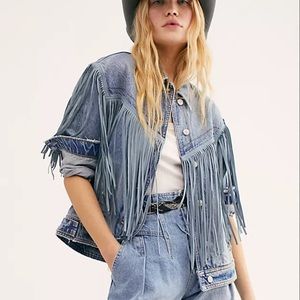 Free People After Hours Fringe Denim Jacket
